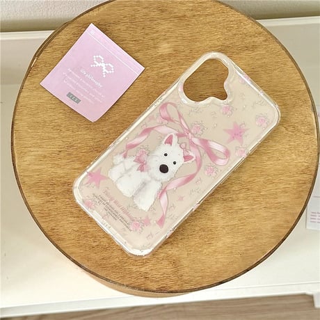 White dog ribbon strap iphoneケース