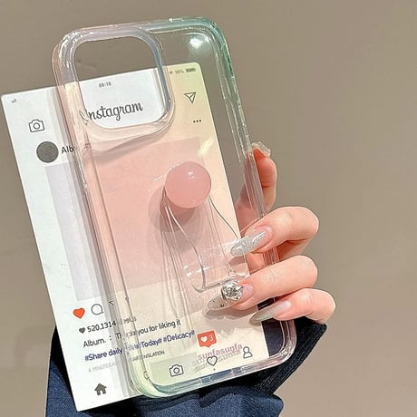 Pink green gradient clear strap iphoneケース