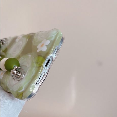 White rose green strap iphoneケース
