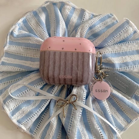 Pink stripe strap airpodsケース