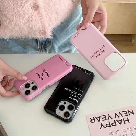 Pink black letter card pocket iphoneケース