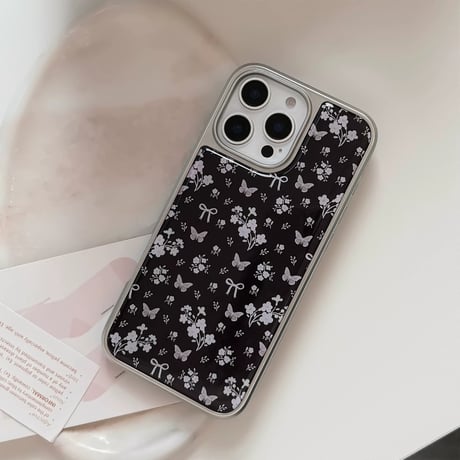 Ribbon butterfly silver side iphoneケース