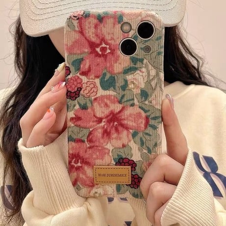 Red flower fabric iphoneケース スマホケース