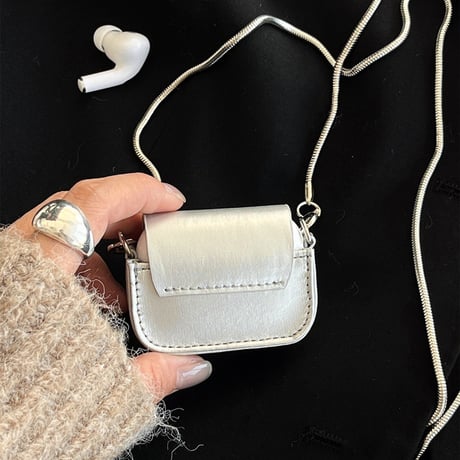 Silver long strap airpodsケース
