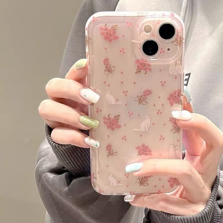 Pink cat flower iphoneケース