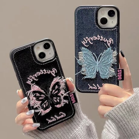 Butterfly denim iphoneケース スマホケース