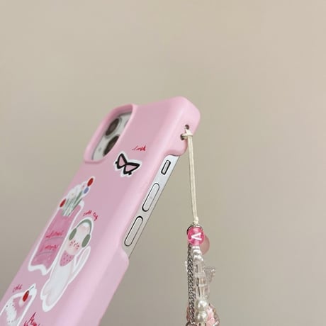 Pink cat card pocket strap  iphoneケース スマホケース