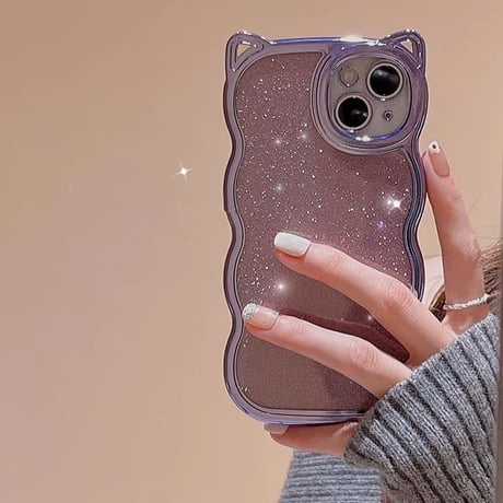 Purple cat glitter iphoneケース