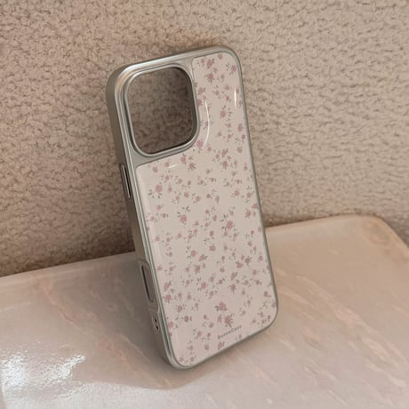Pink rose silver side iphoneケース