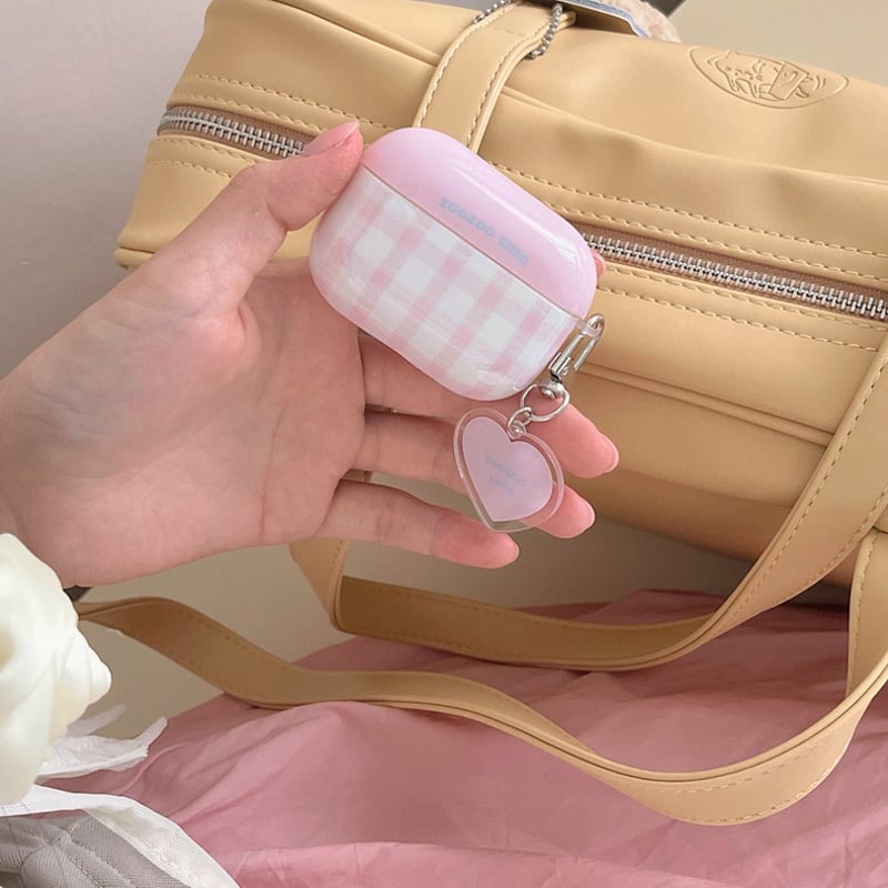 Pink check heart strap airpodsケース | Etoilee Pink check heart strap airpodsケース | Etoilee
