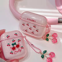 Pink cherry strap airpodsケース