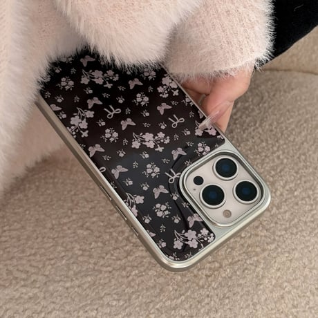 Ribbon butterfly silver side iphoneケース