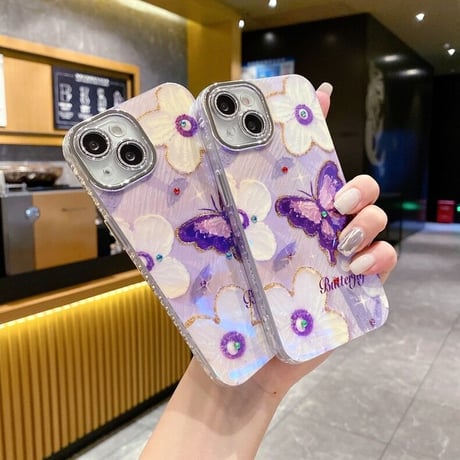 Purple butterfly silver hole iphoneケース スマホケース