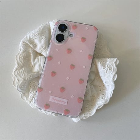 Pink strawberry glitter iphoneケース