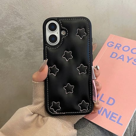 Pink star black strap iphoneケース