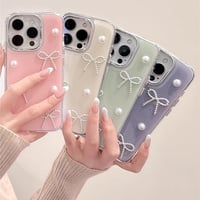 Ribbon pearl pastel glitter iphoneケース