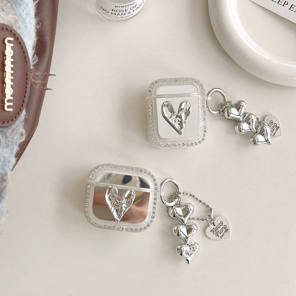 Silver heart jewel strap airpodsケース | Etoilee Silver heart jewel strap airpodsケース | Etoilee