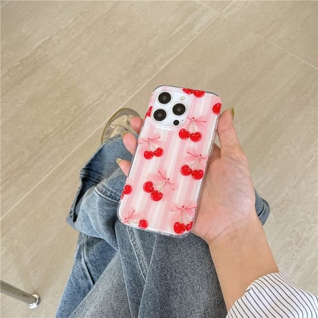 Cherry ribbon stripe iphoneケース