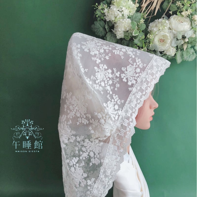 刺繍レースの綿帽子 〜ribbon〜 | 午睡館 maison siesta