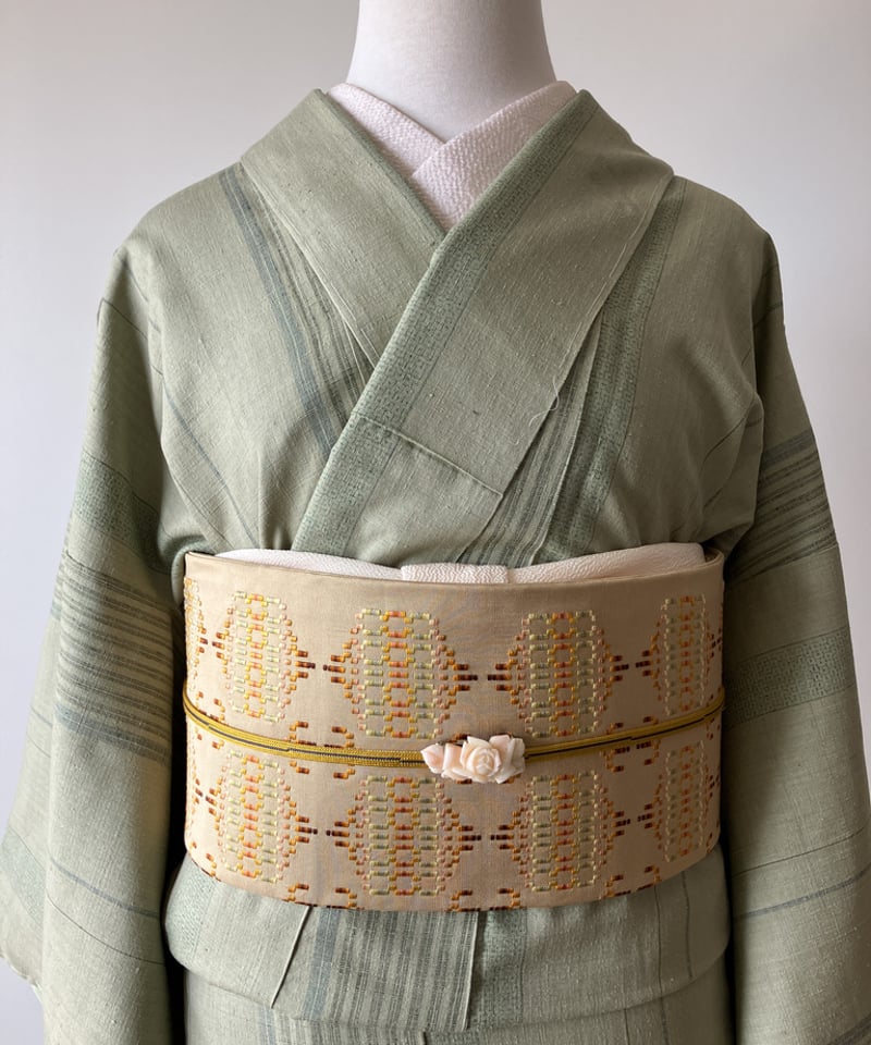 淡青緑の繊細縞 本場結城紬 大きめサイズ［K173］ | kimono ulala