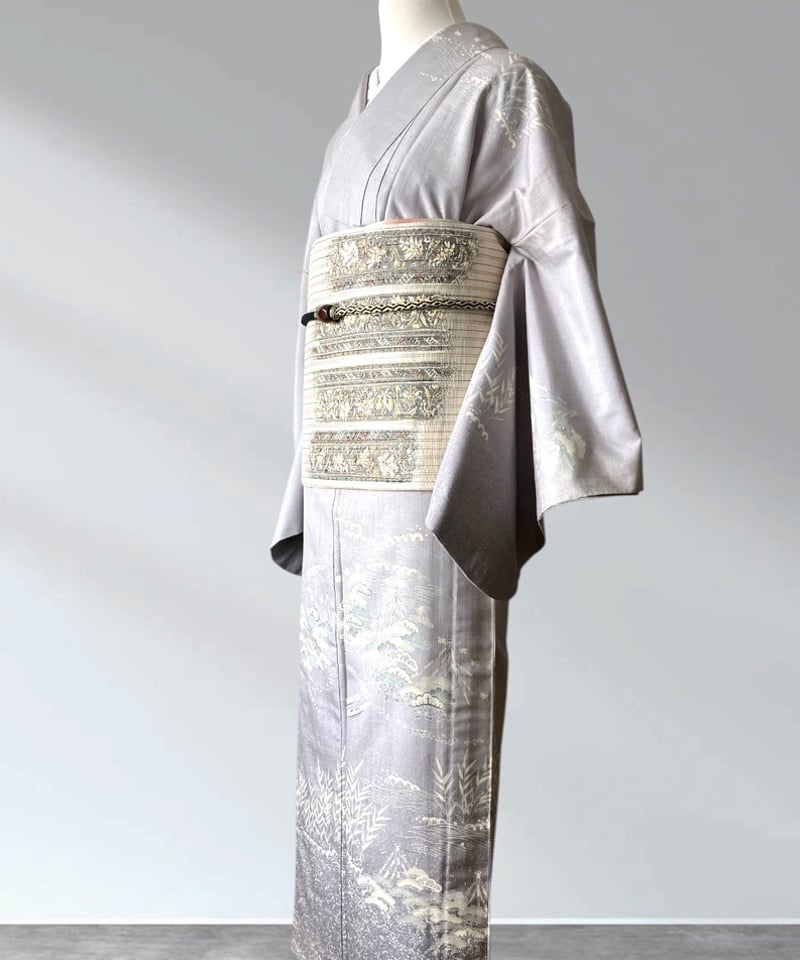 訪問着　大島紬　藍　グレー　茶　白　たたき　帽子絞り　縫い締め絞り　茶屋辻　K103 39,800 訪問着 大島紬 藍 グレー 茶 白 たたき 帽子絞り 縫い締め絞り 茶屋辻