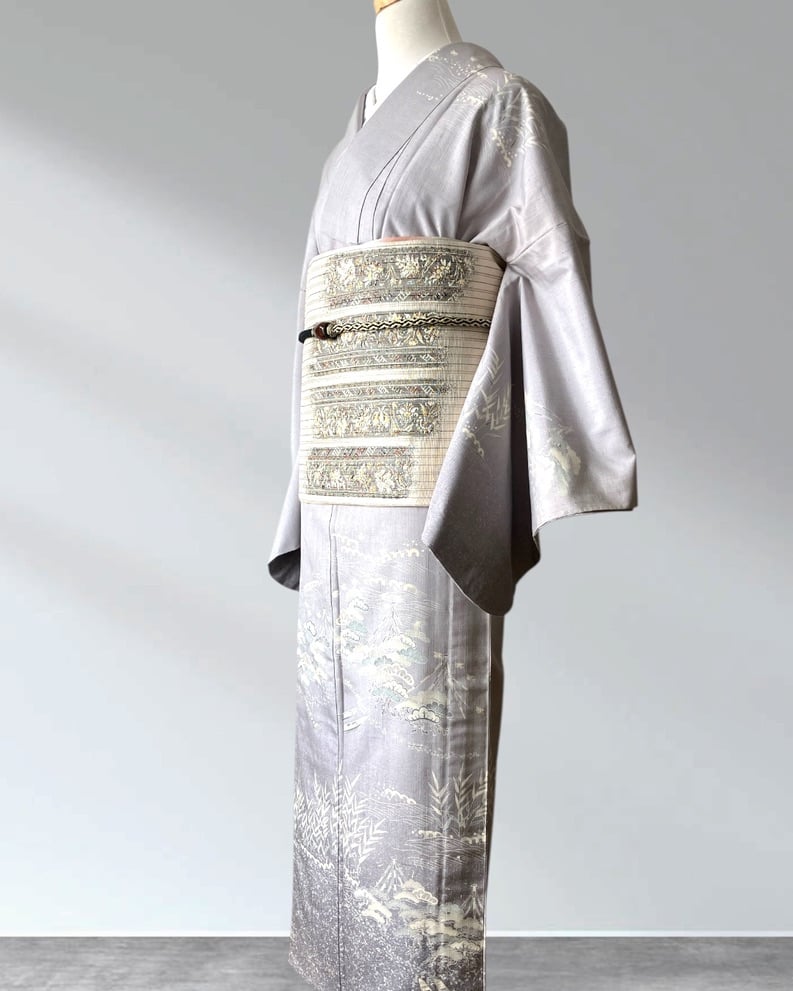 単衣訪問着】奥順 茶屋辻網浜蒔糊蝋結結城紬 一つ紋［K117］ | kimono