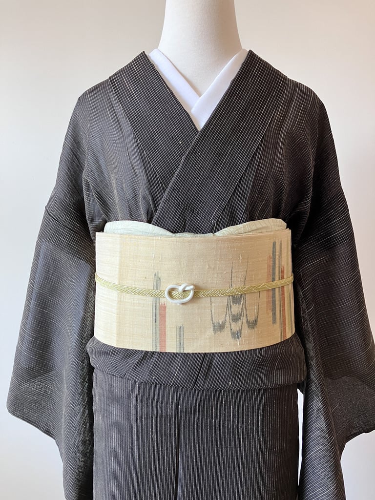 着物反物 夏　絹100% グリーン系 ストライプ　絹上布 白鷹上布 小松織物工房 絹上布 夏着物 縞柄［K134］ | kimono ulala