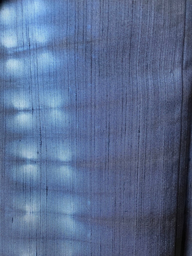 正絹 袷 経節紬 白×ライトな墨藍 極細縞 極美品 正絹 袷 経節紬 白×ライトな墨藍 極細縞 極美品