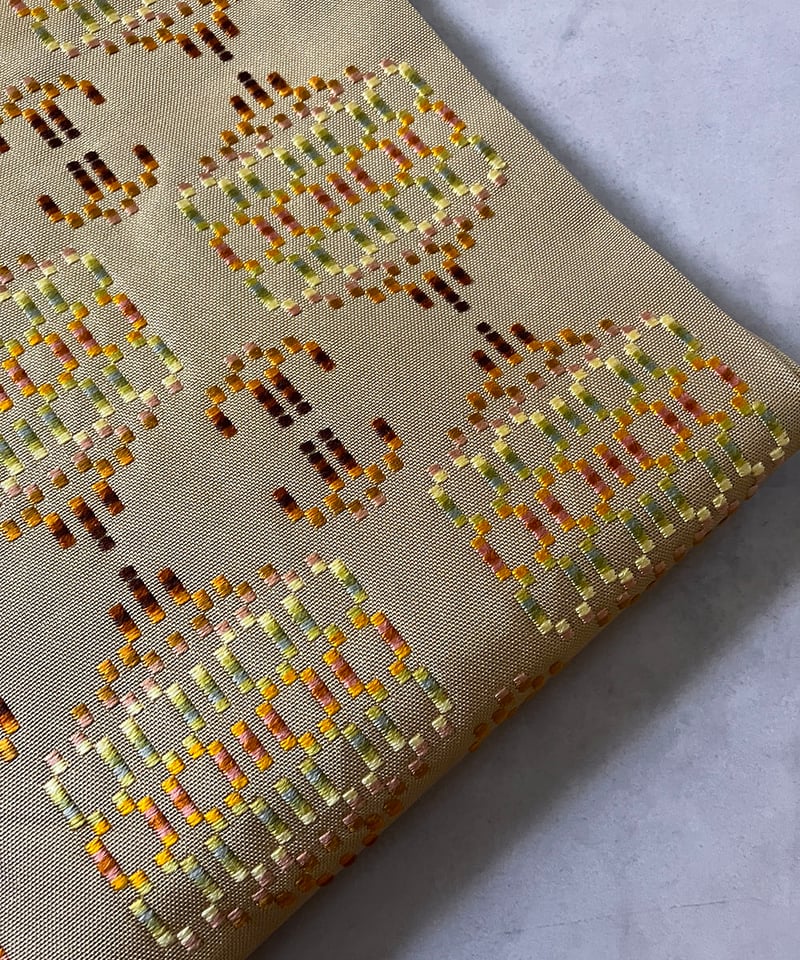 首里花織 名古屋帯 正絹 琉球織物×幾何学文様 柔らかな黄色［N131