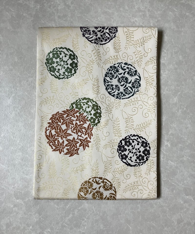 未使用】白地に丸紋 刺繍名古屋帯 川島織物［N094］ | kimono ulala