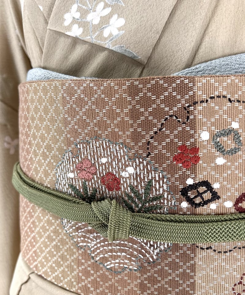 フランス刺繍風 六通袋帯 ベージュ［F015］ | kimono ulala