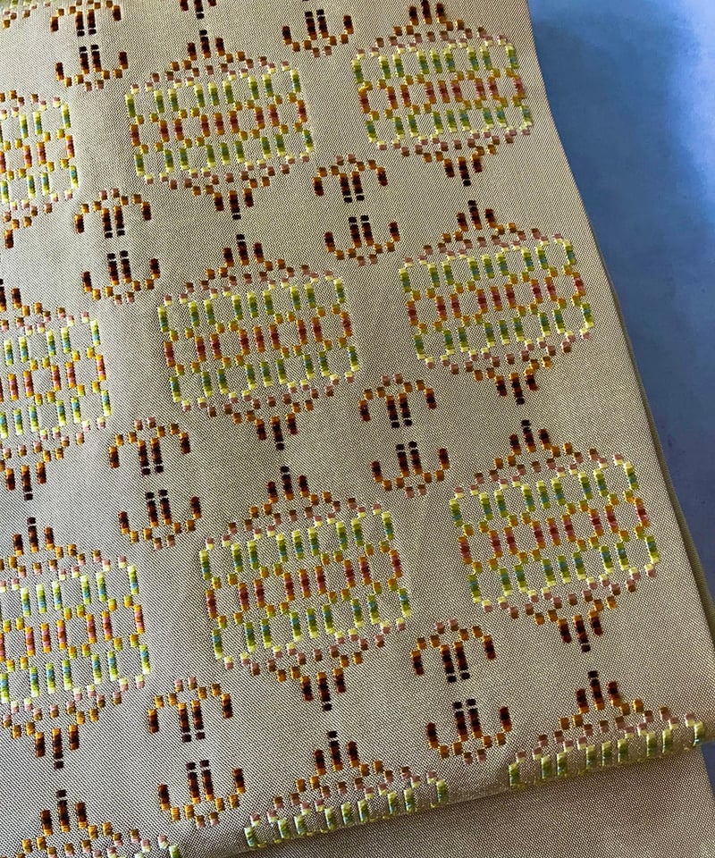 首里花織 名古屋帯 正絹 琉球織物×幾何学文様 柔らかな黄色［N131