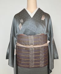 藍色 絞り縞模様 袷紬 正絹 大きめサイズ［K178］ | kimono ulala