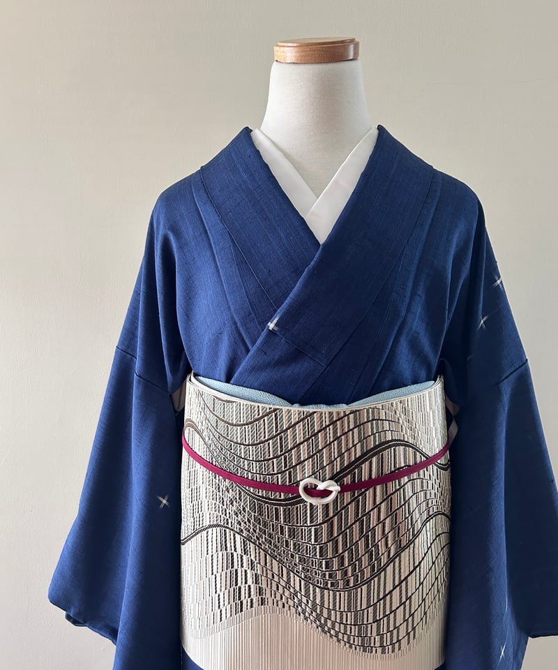 紬着物 藍染 雰囲気の良い絣模様 藍色 ふくよかサイズ K-4651 紬着物 藍染 雰囲気の良い絣模様 藍色 ふくよかサイズ K-4651