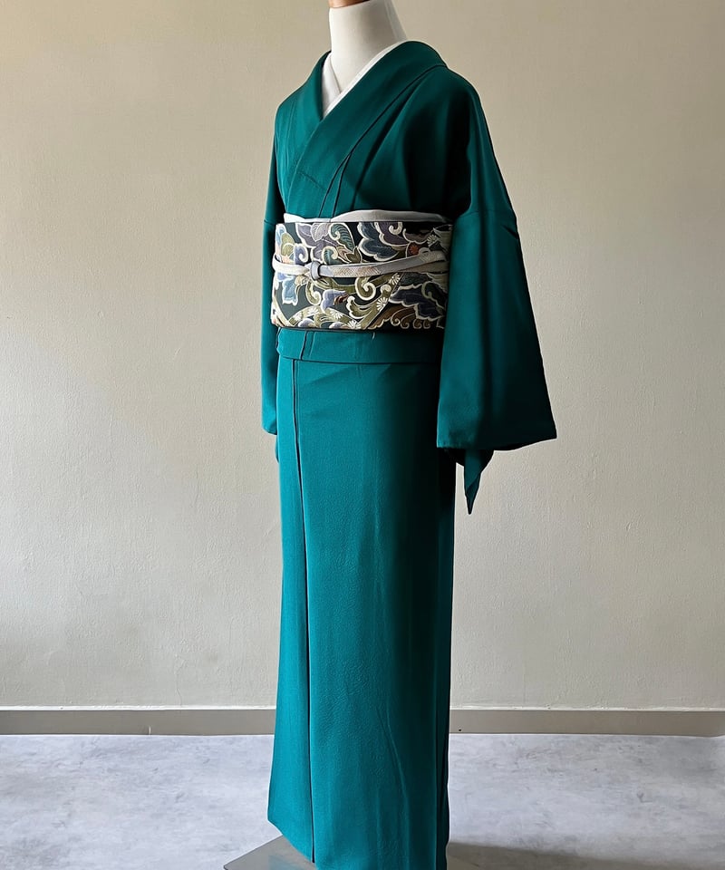 未着用　色無地　グリーン　華紋地紋　パーティー　お茶会　着物　021a d 未着用 色無地 グリーン 華紋地紋 パーティー お茶会 着物 021a d 着物