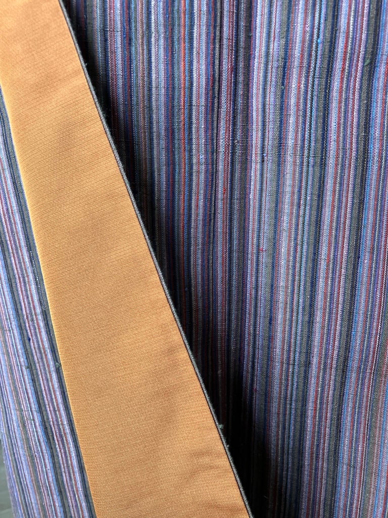 結城紬 茶系×カラフル縞模様 袷 正絹 証紙なし［K187］ | kimono ulala