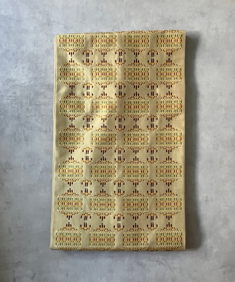 首里花織 名古屋帯 正絹 琉球織物×幾何学文様 柔らかな黄色［N131