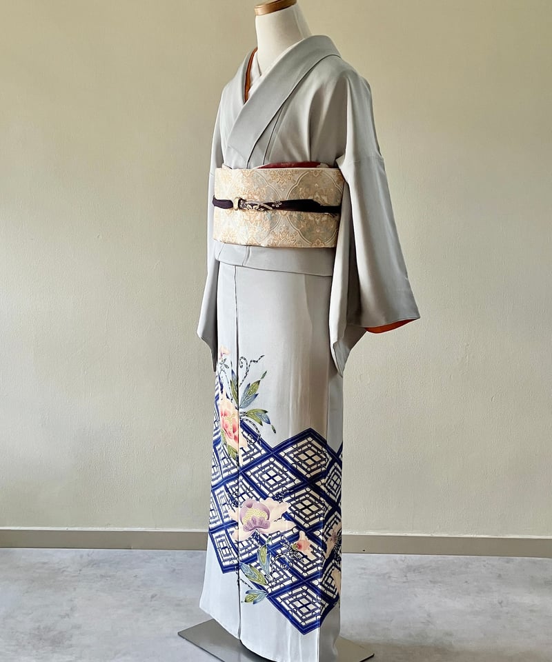 訪問着☆正絹☆花柄☆人形柄☆友禅☆裄66㎝☆式典☆中古I-20
