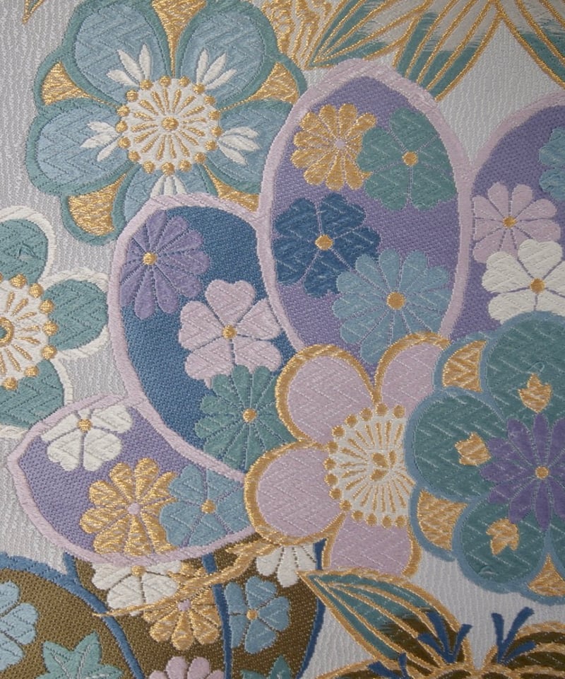 Haruka 袋帯 石楠花 牡丹 花文 銀糸 シルバー NO-928 袋帯】 梅花文様 シルバーグレー地に金糸入り フォーマル帯［RO011