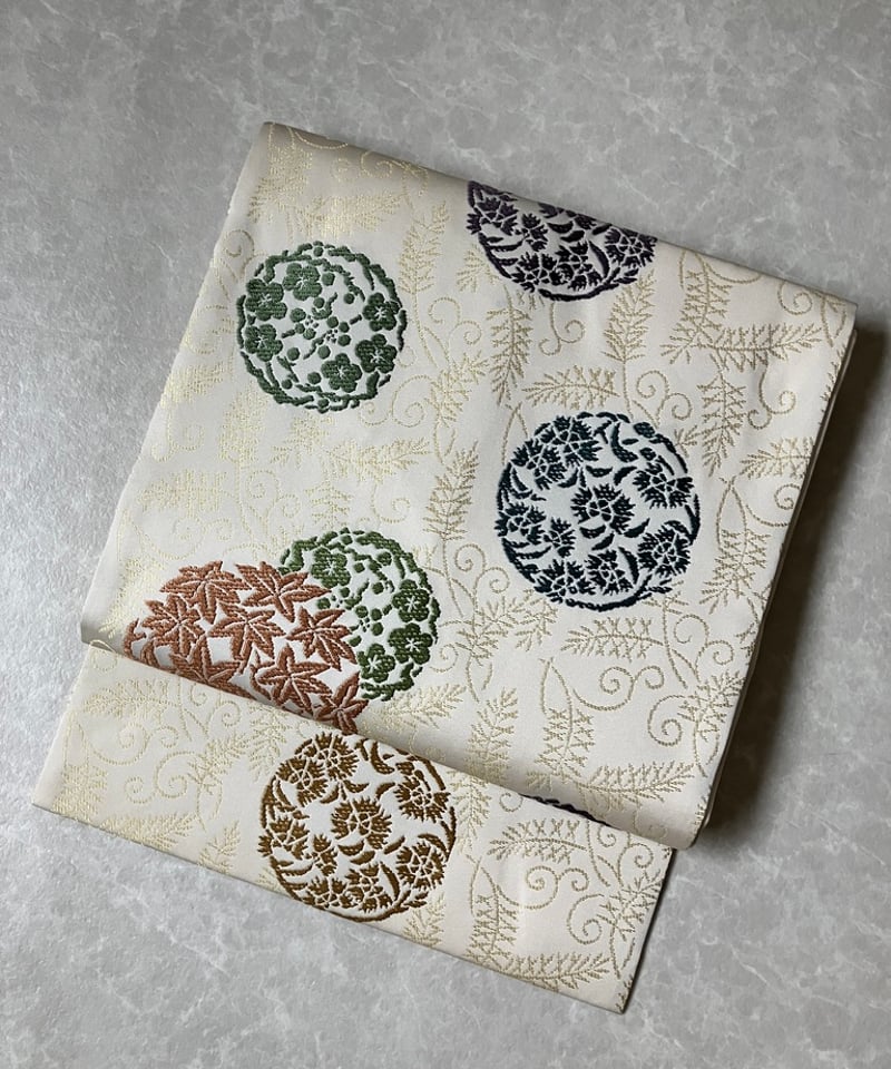 未使用】白地に丸紋 刺繍名古屋帯 川島織物［N094］ | kimono ulala