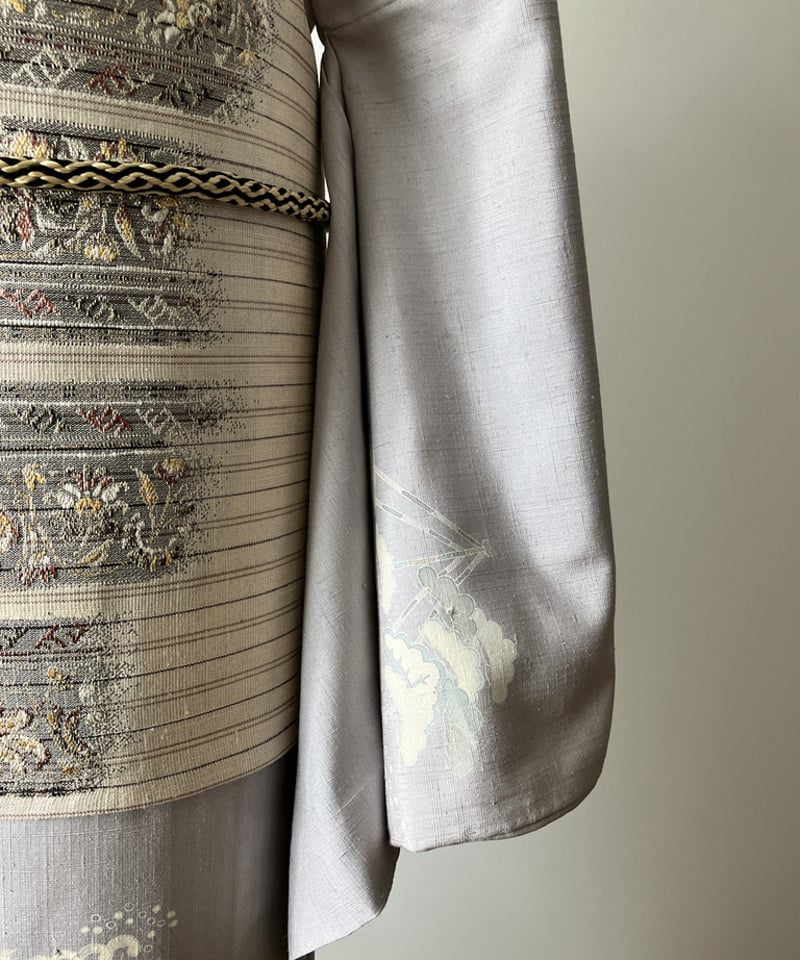 連休セール【着用1回美品】数量限定奥順別誂結城紬絵羽「きざし」 単衣訪問着】奥順 茶屋辻網浜蒔糊蝋結結城紬 一つ紋［K117