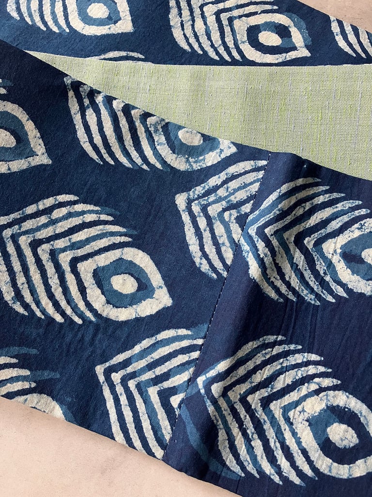 リバーシブル半幅帯〈インディゴ・アイ〉ブロックプリント×遠州綿紬