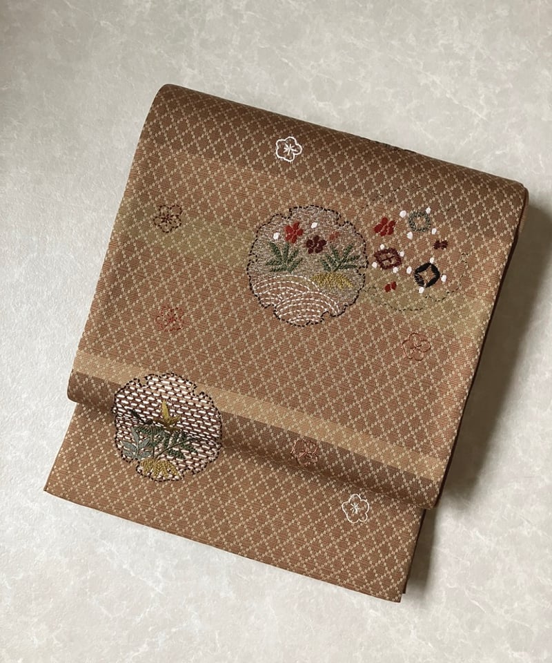 フランス刺繍風 六通袋帯 ベージュ［F015］ | kimono ulala