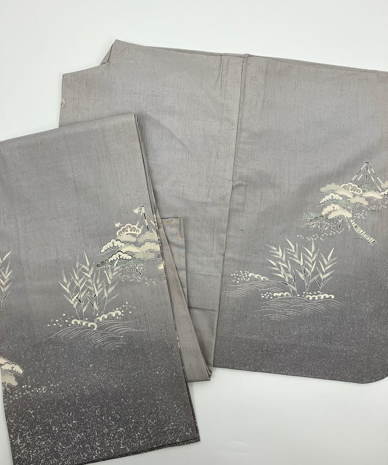 最終お値下げ‼️☆結城紬☆単衣☆特製真綿紬☆グレー系☆無形文化財☆花柄 単衣在庫処分！” 特選創作真綿結城紬 ≪単衣仕立て・中古美品