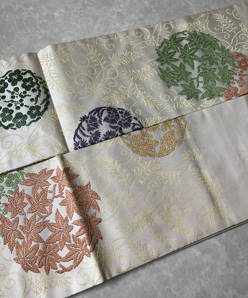 未使用】白地に丸紋 刺繍名古屋帯 川島織物［N094］ | kimono ulala