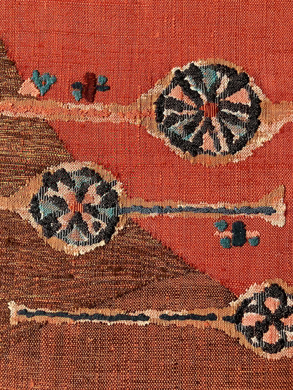 渡文】抽象模様 手織り真綿紬名古屋帯 朱赤［N089］ | kimono ulala