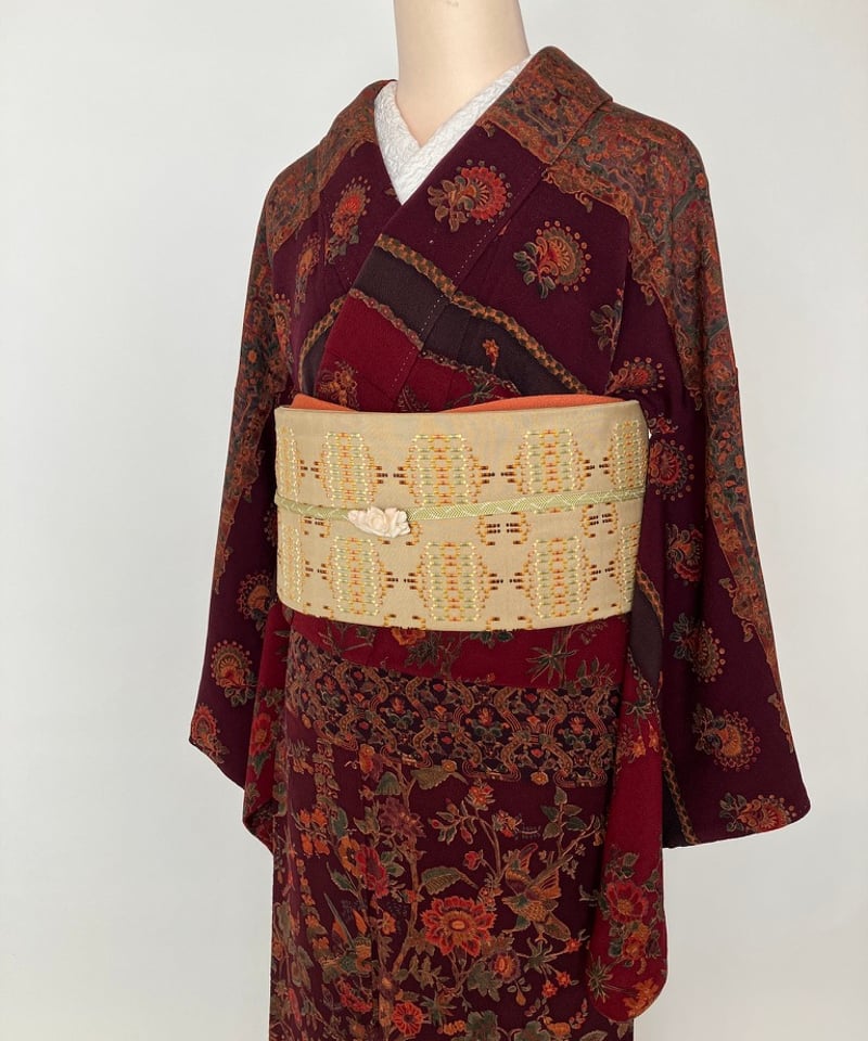 首里花織 名古屋帯 正絹 琉球織物×幾何学文様 柔らかな黄色［N131