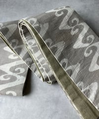 リバーシブル半幅帯〈波模様グレージュ〉ハンドブロックプリント×遠州木綿［OH028］