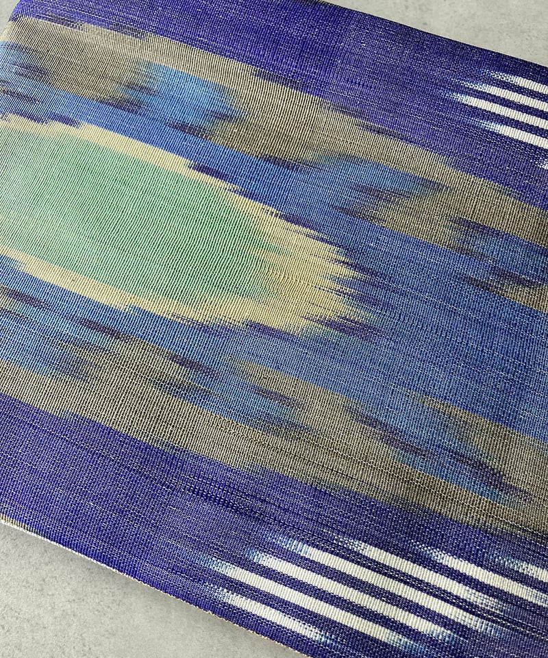 手織りイカットのリバーシブル半幅帯｜シルクコットン・モダンカラー