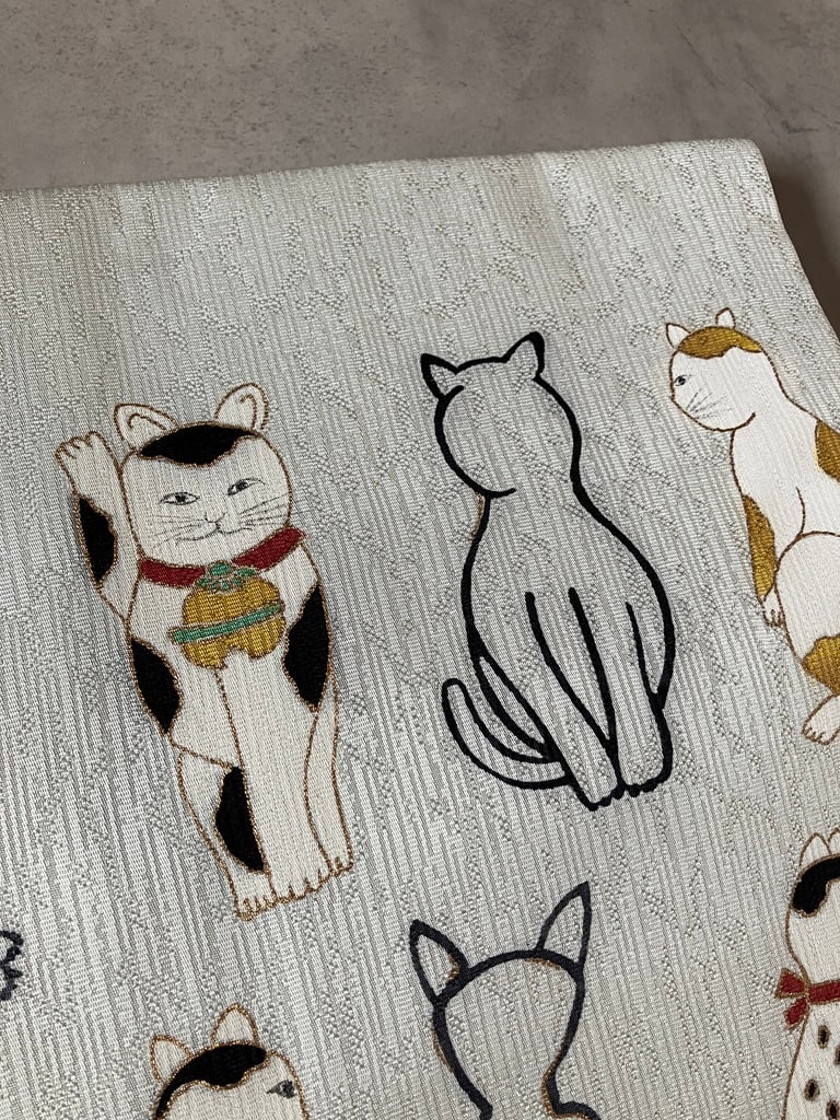 大人可愛い♪【猫柄】名古屋帯 ハンドメイド 31×380cm 猫好きの方に！ fit=scale-down,w=1200